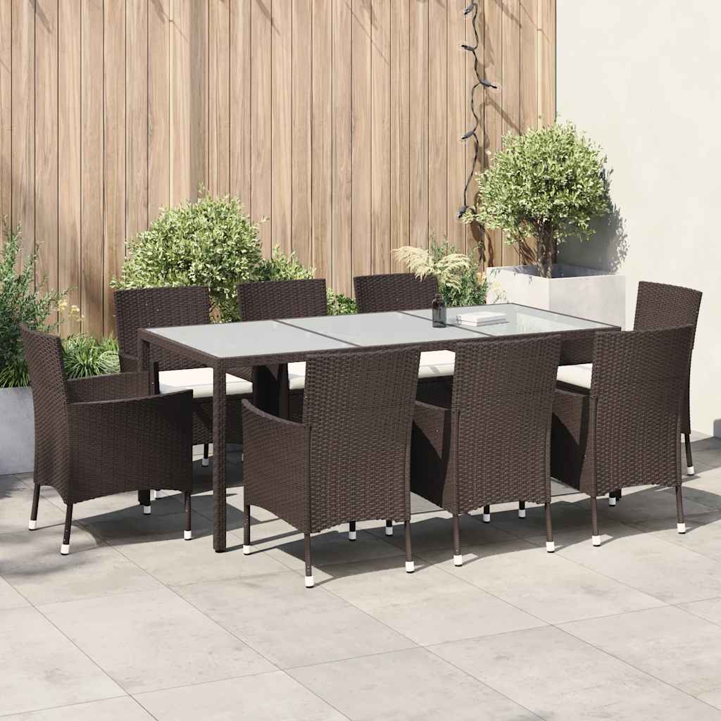 5 Piece Garden Dining Set with Cushions Poly Rattan 190 cm table length 8