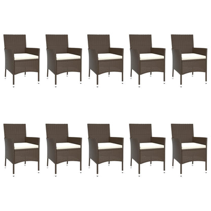 11 Piece Garden Dining Set with Cushions Brown Poly Rattan