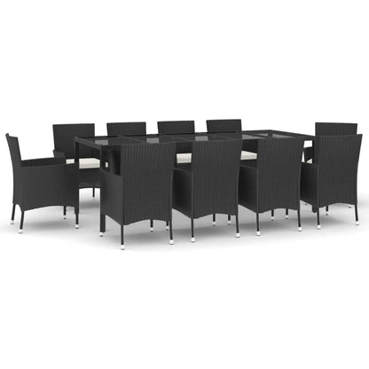 11 Piece Garden Dining Set with Cushions Black Poly Rattan