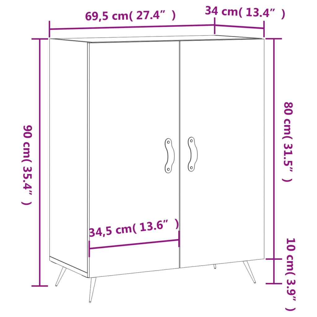 vidaXL Sideboard Grey Sonoma 69.5x34x90 cm Engineered Wood