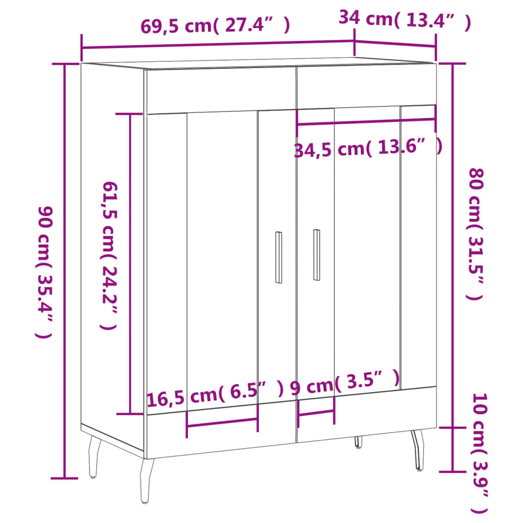 vidaXL Sideboard High Gloss White 69.5x34x90 cm Engineered Wood