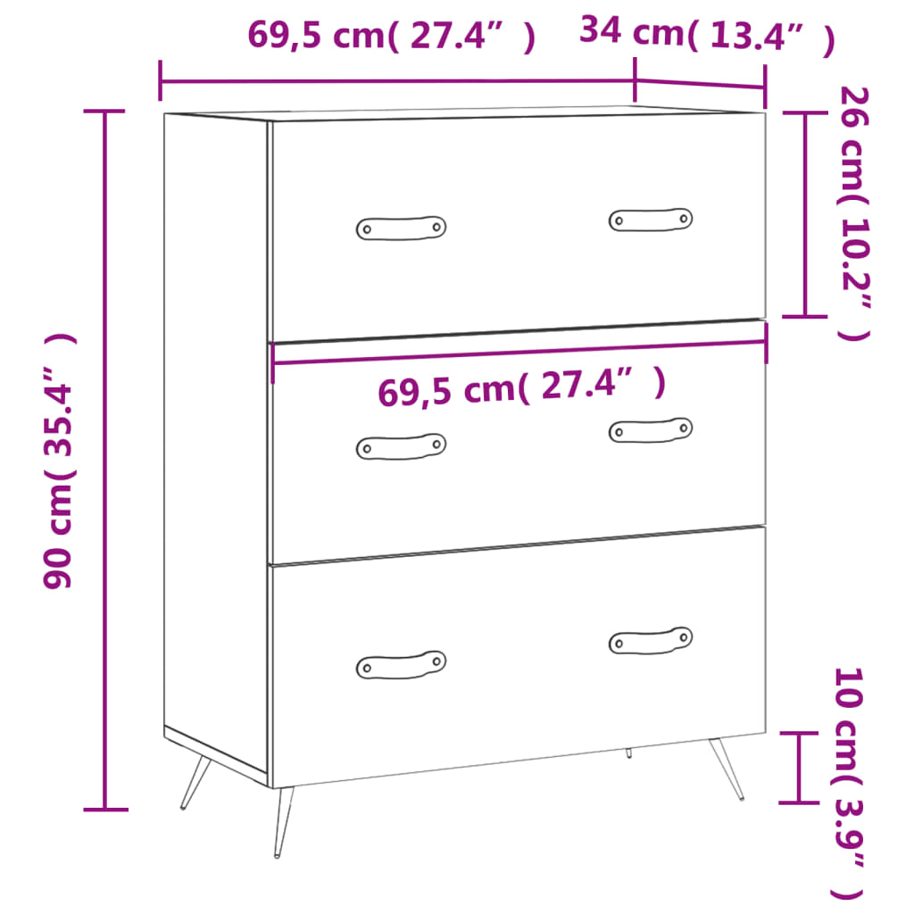 vidaXL Chest of Drawers Brown Oak 69.5x34x90 cm Engineered Wood