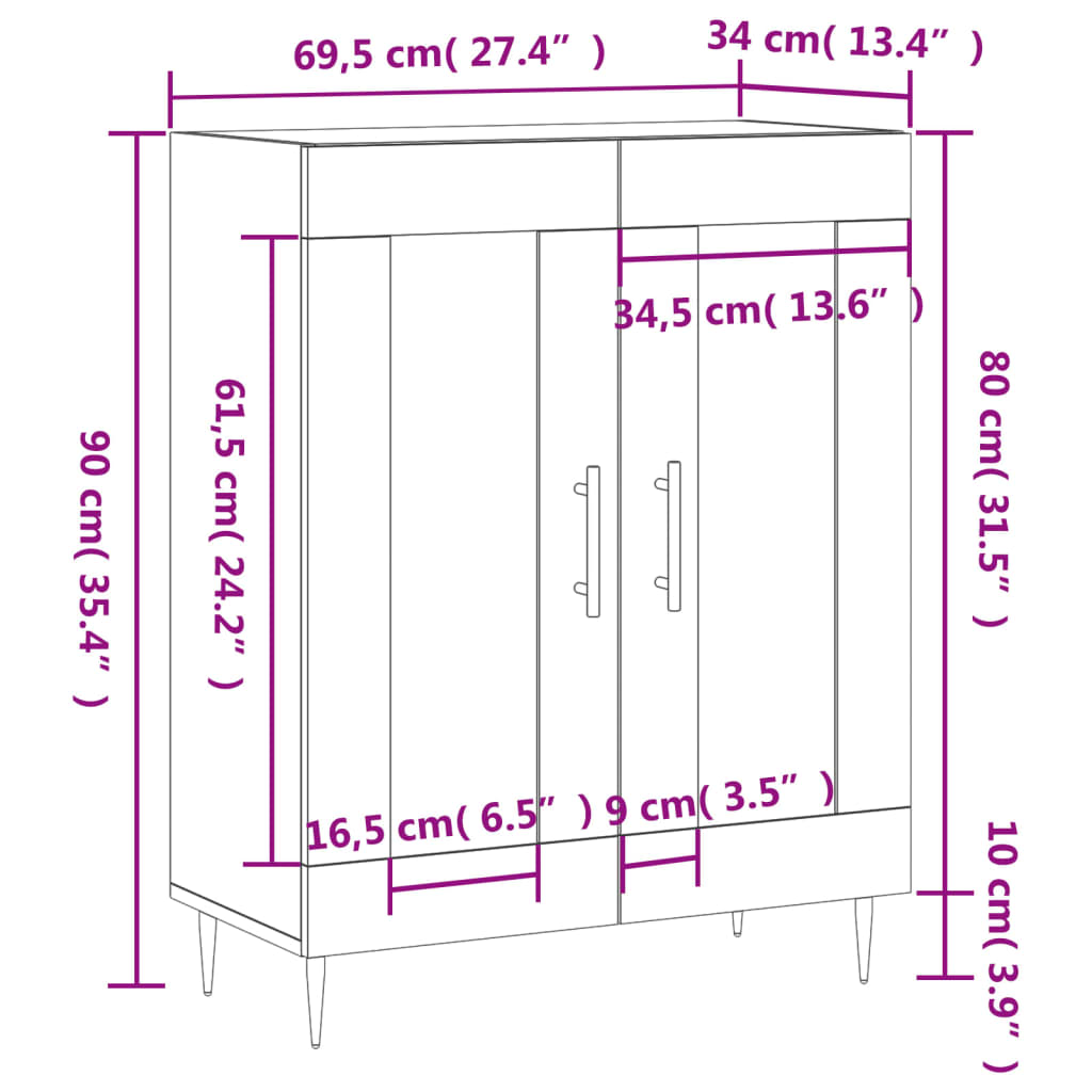 vidaXL Sideboard Brown Oak 69.5x34x90 cm Engineered Wood