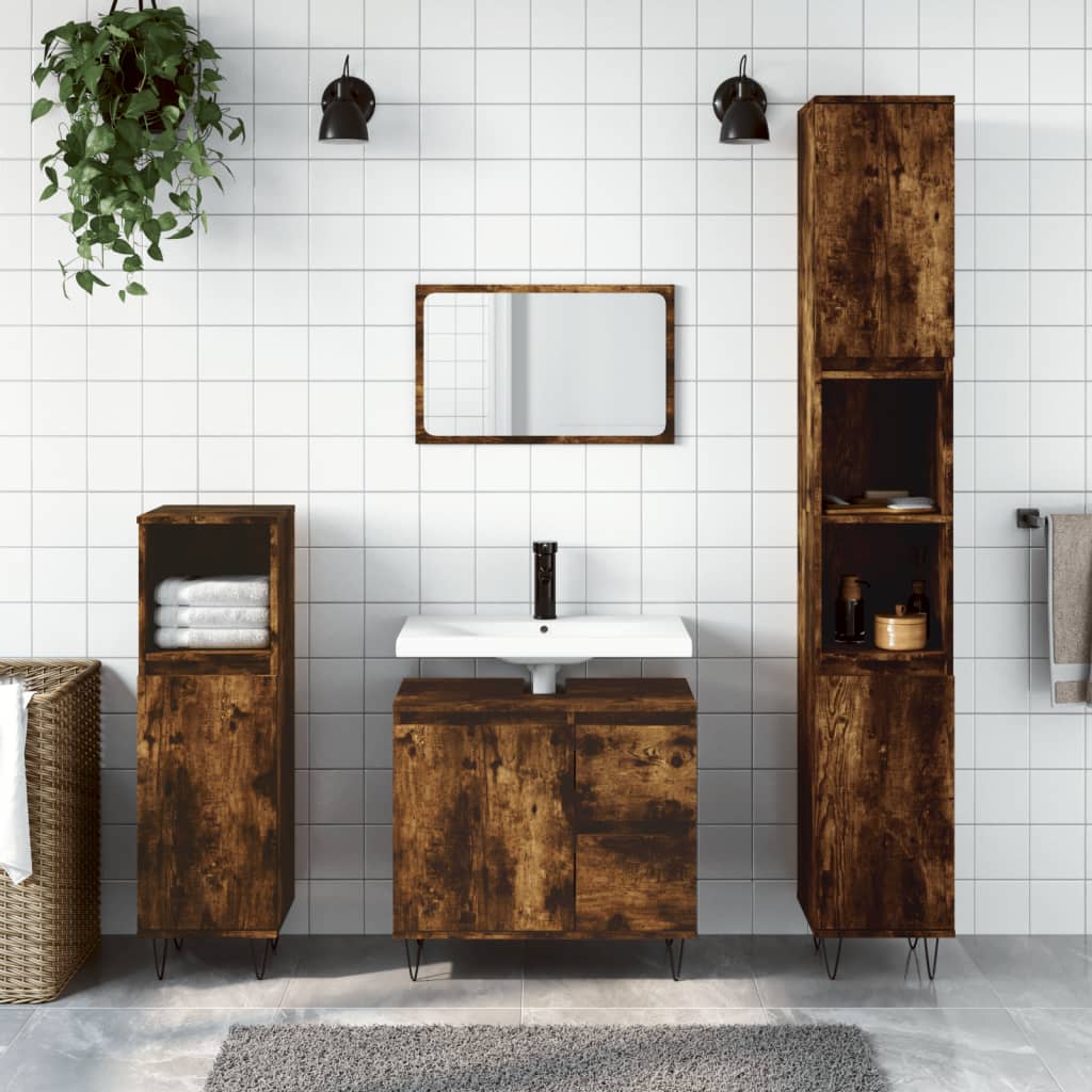 Bathroom Cabinet 30x30x190 cm Engineered Wood Smoked oak