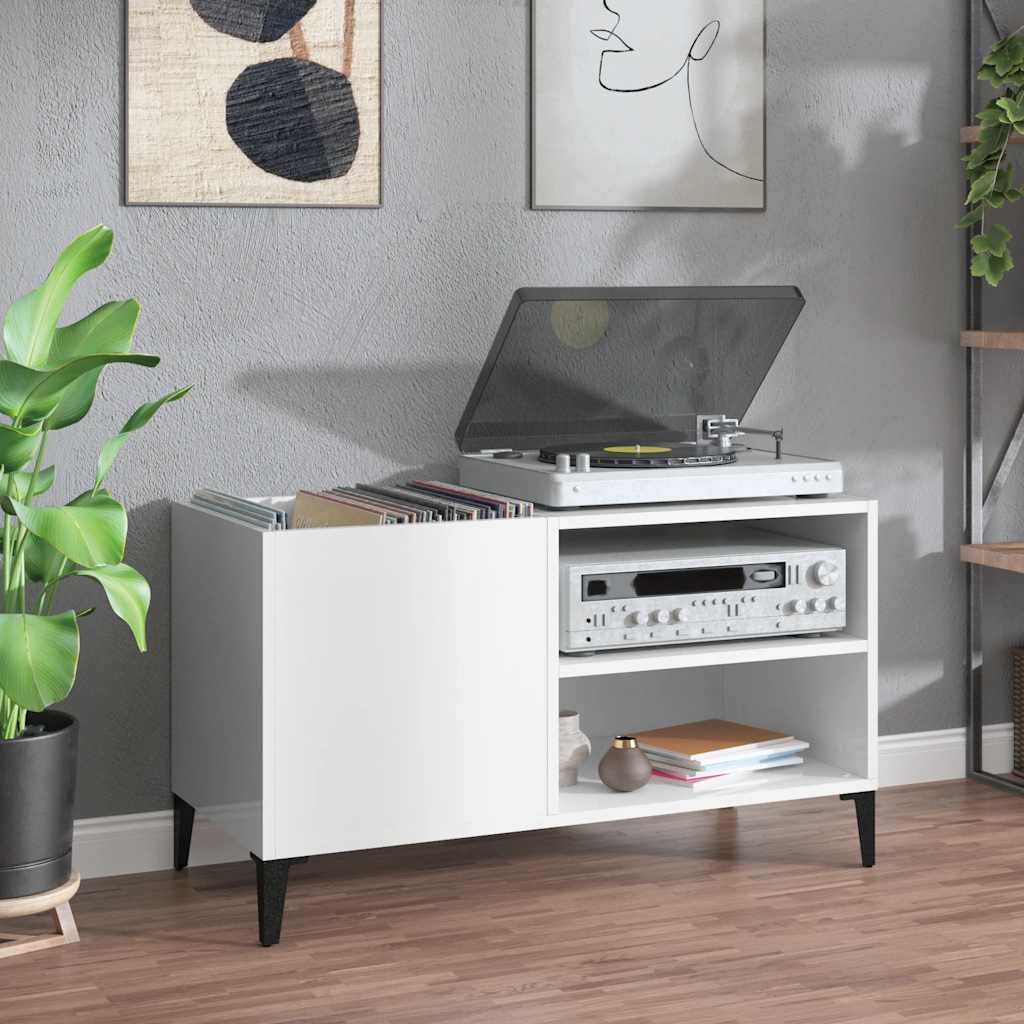 Record Cabinet 84,5x38x48 cm Engineered Wood High gloss white