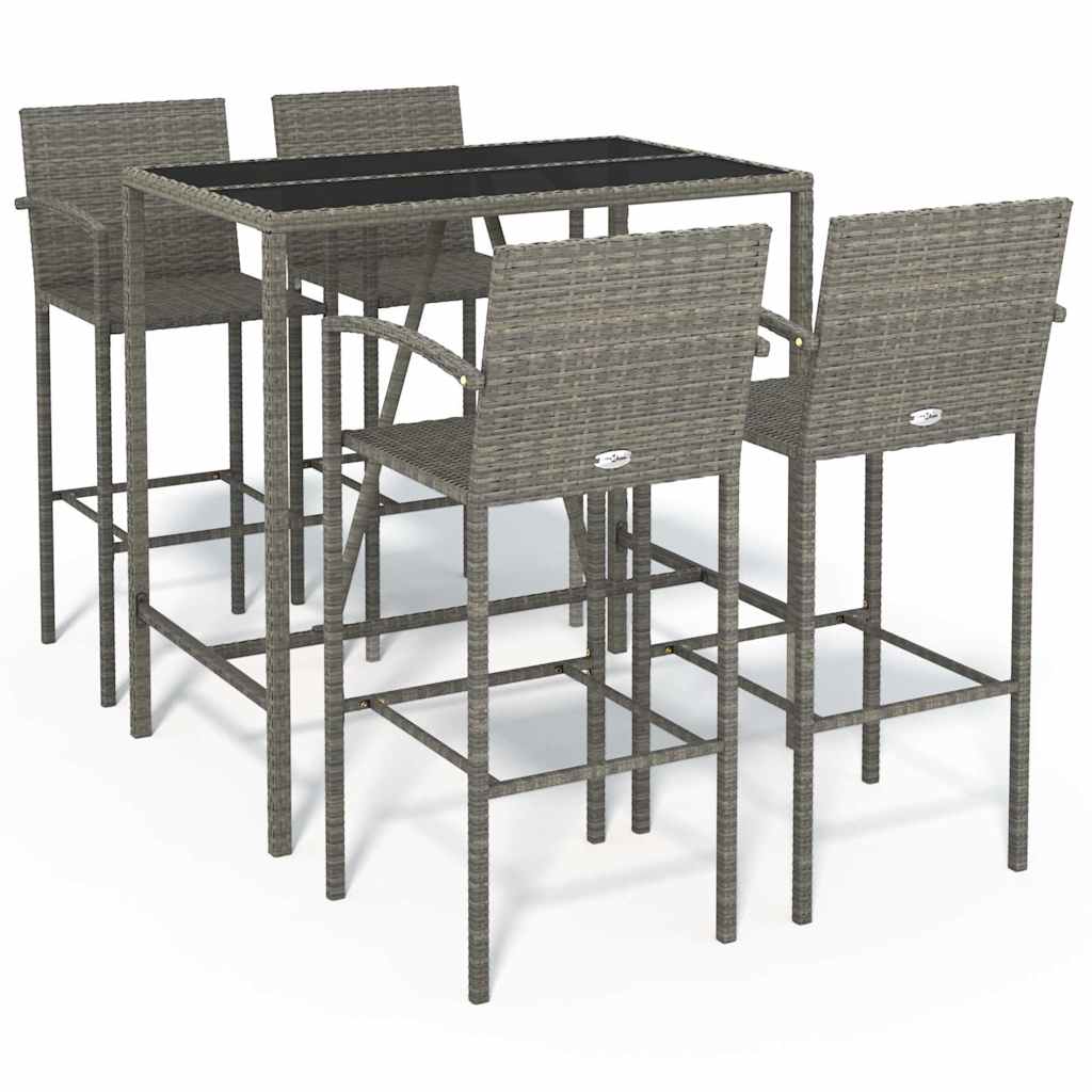 vidaXL 5 Piece Garden Bar Set Grey Poly Rattan 2