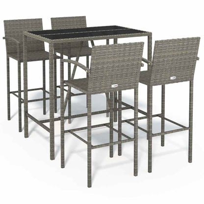 vidaXL 5 Piece Garden Bar Set Grey Poly Rattan 2