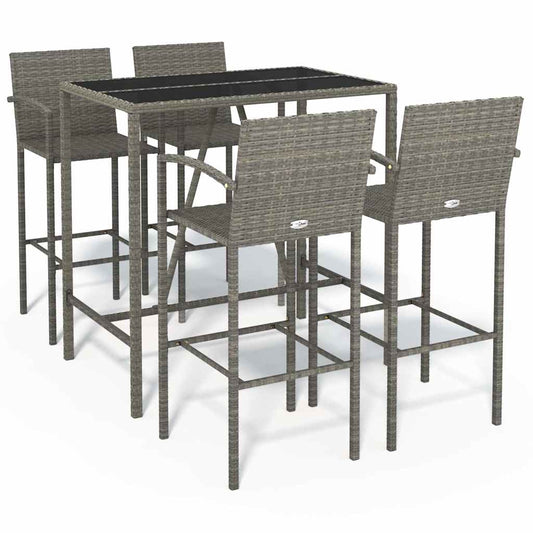 5 Piece Garden Bar Set Poly Rattan 110 cm table length 4