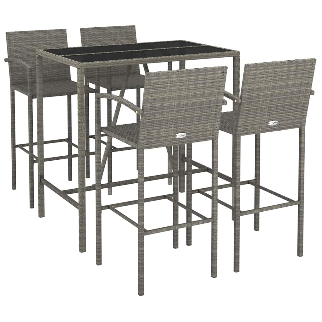 vidaXL 5 Piece Garden Bar Set Grey Poly Rattan 3