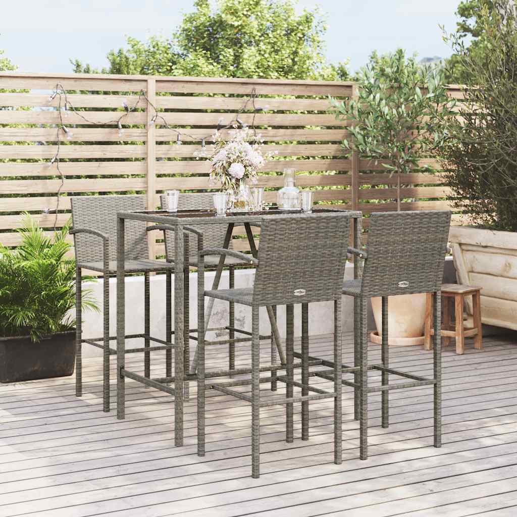 vidaXL 5 Piece Garden Bar Set Grey Poly Rattan 1