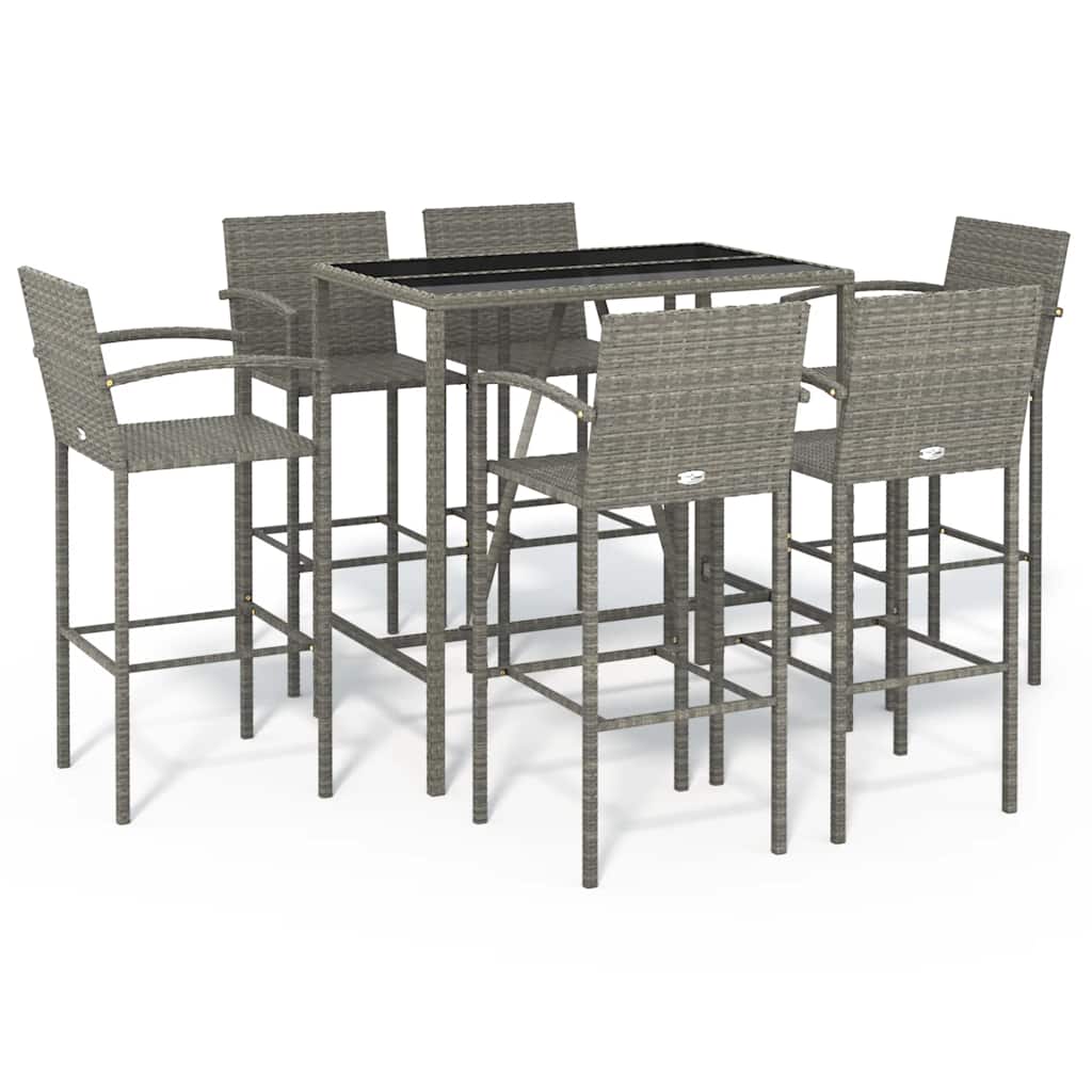 vidaXL 7 Piece Garden Bar Set Grey Poly Rattan 2