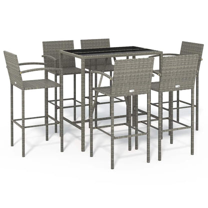 vidaXL 7 Piece Garden Bar Set Grey Poly Rattan 2