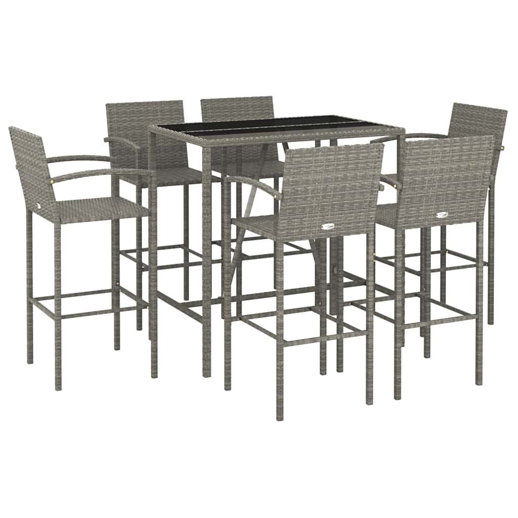 vidaXL 7 Piece Garden Bar Set Grey Poly Rattan 3