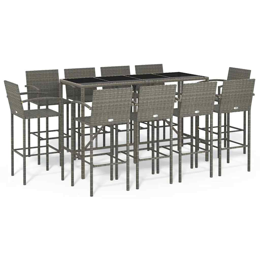 vidaXL 11 Piece Garden Bar Set Grey Poly Rattan 2