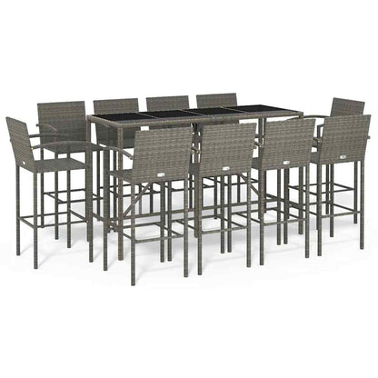 vidaXL 11 Piece Garden Bar Set Grey Poly Rattan 2