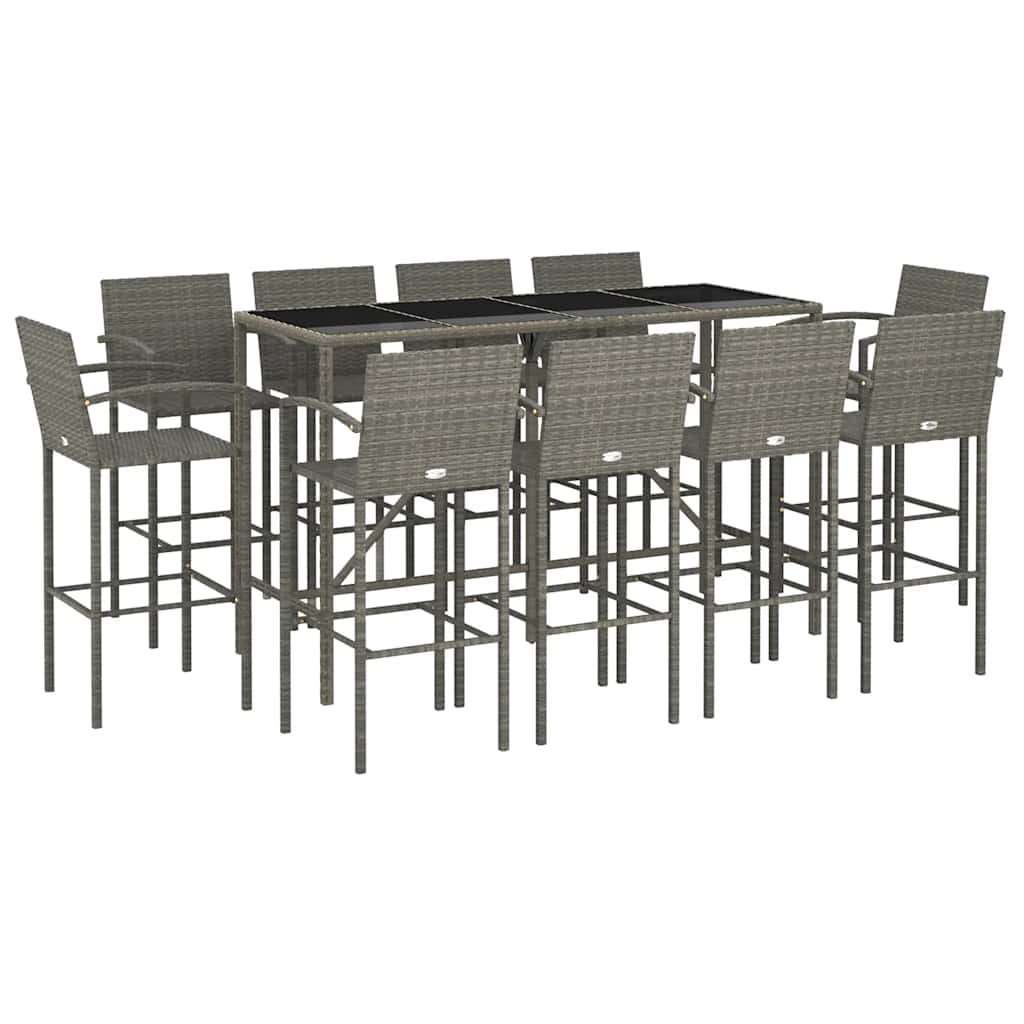vidaXL 11 Piece Garden Bar Set Grey Poly Rattan 3