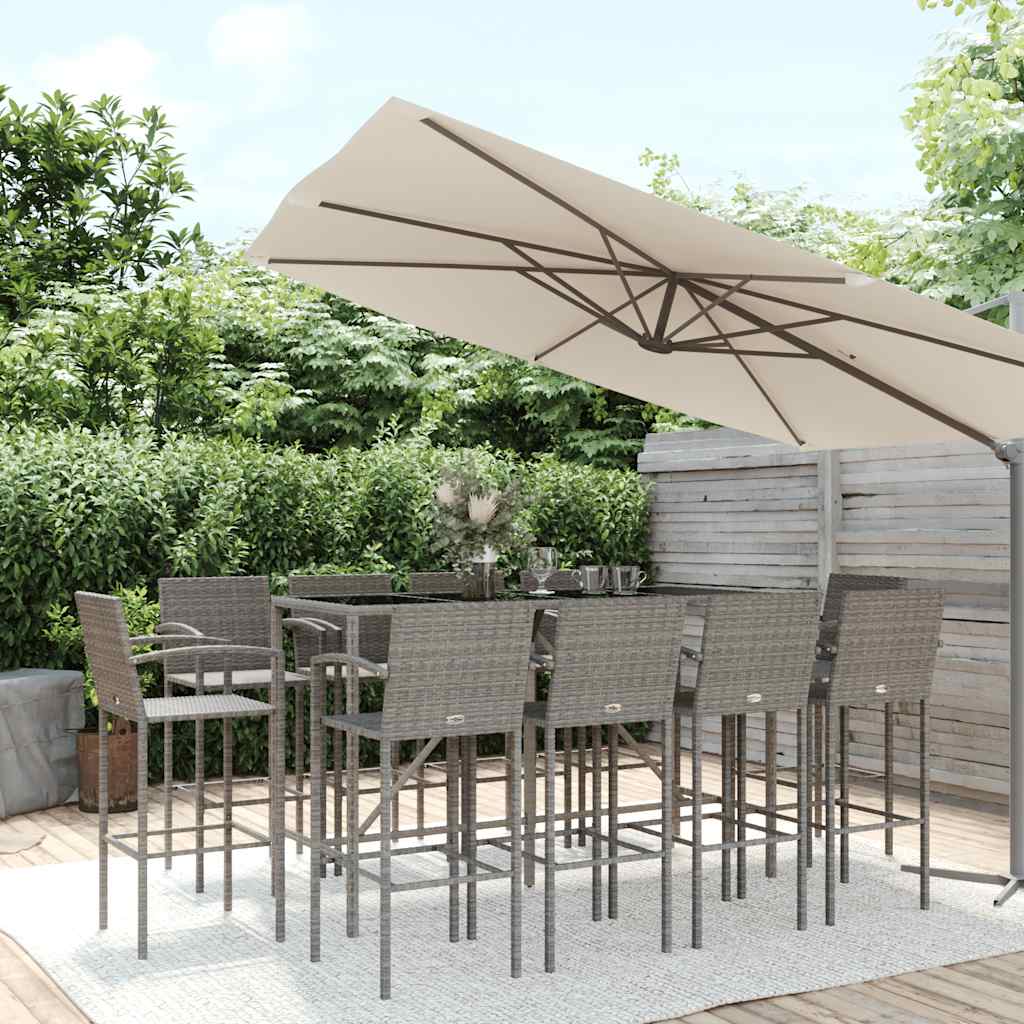 vidaXL 11 Piece Garden Bar Set Grey Poly Rattan 1