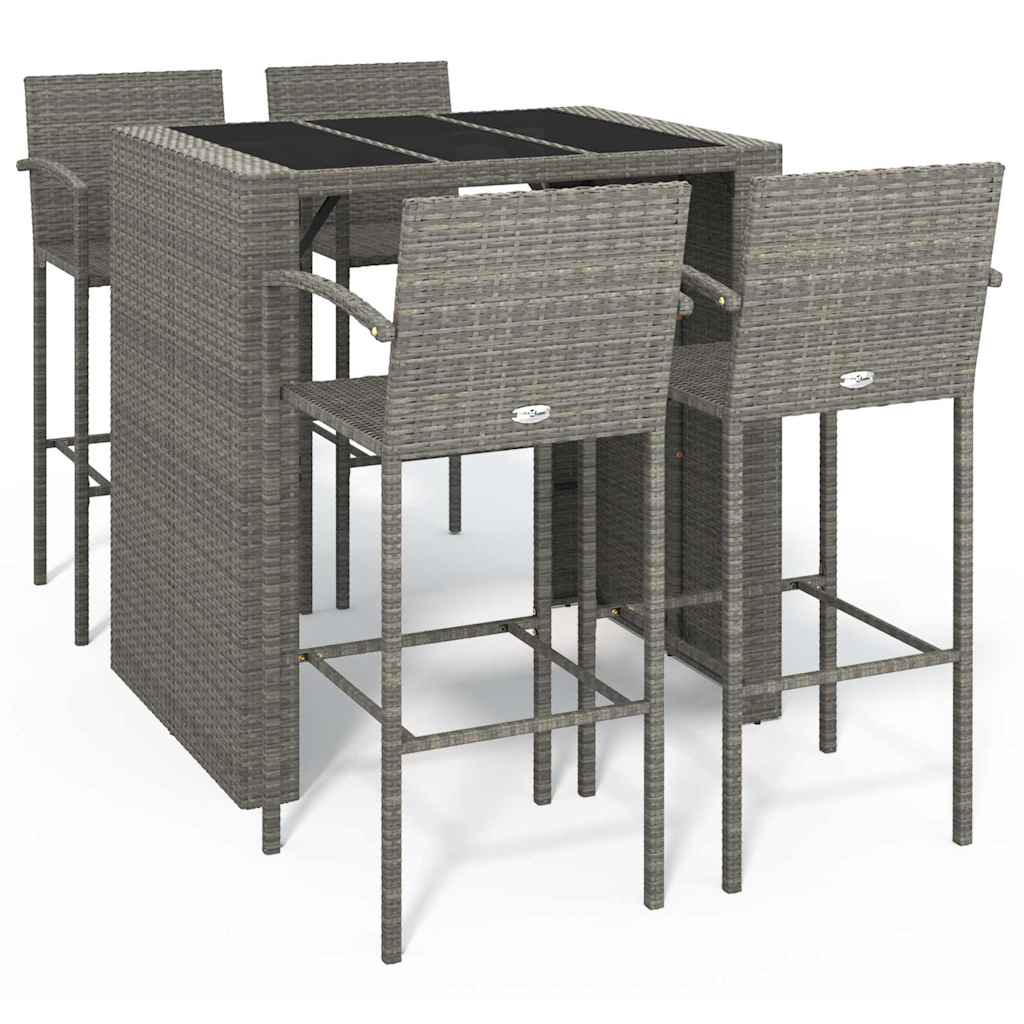 vidaXL 5 Piece Garden Bar Set Grey Poly Rattan 2