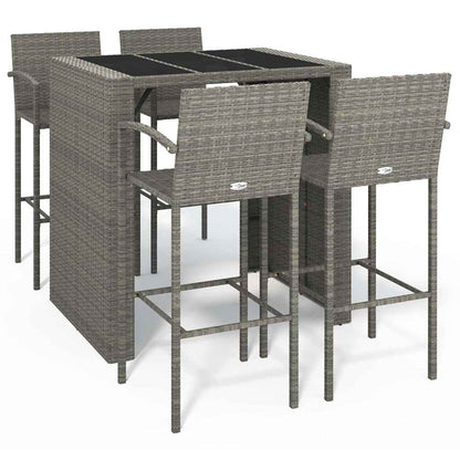 vidaXL 5 Piece Garden Bar Set Grey Poly Rattan 2