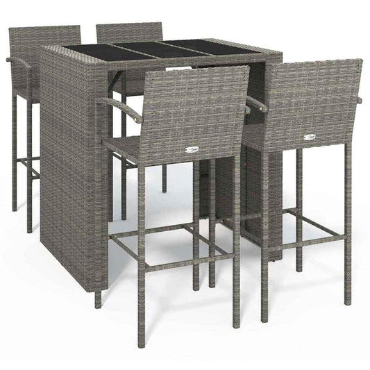vidaXL 5 Piece Garden Bar Set Grey Poly Rattan 2