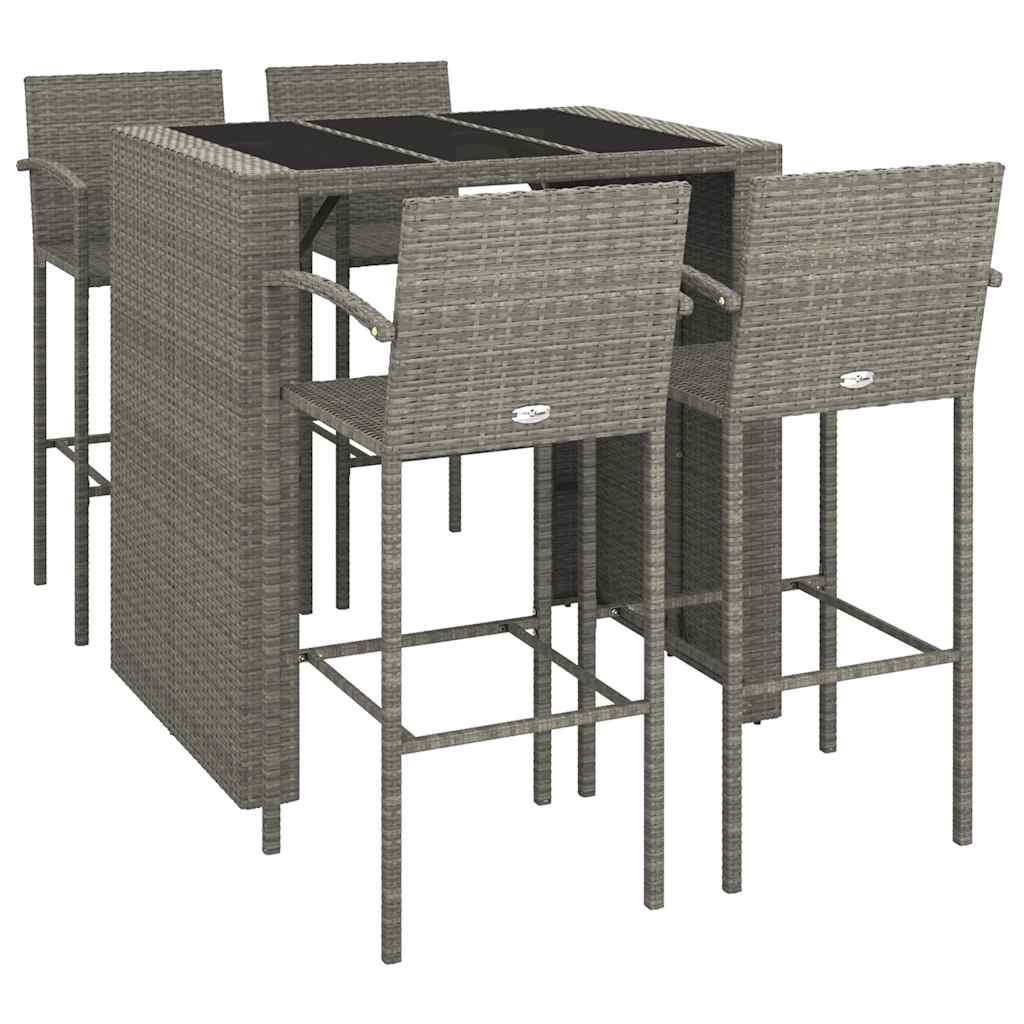 vidaXL 5 Piece Garden Bar Set Grey Poly Rattan 3