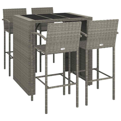 vidaXL 5 Piece Garden Bar Set Grey Poly Rattan 3
