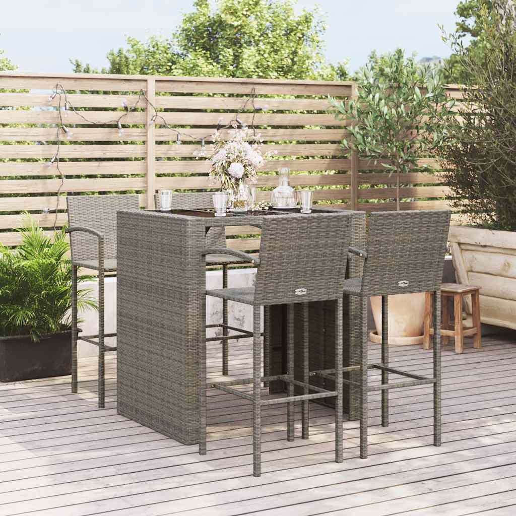 vidaXL 5 Piece Garden Bar Set Grey Poly Rattan 1