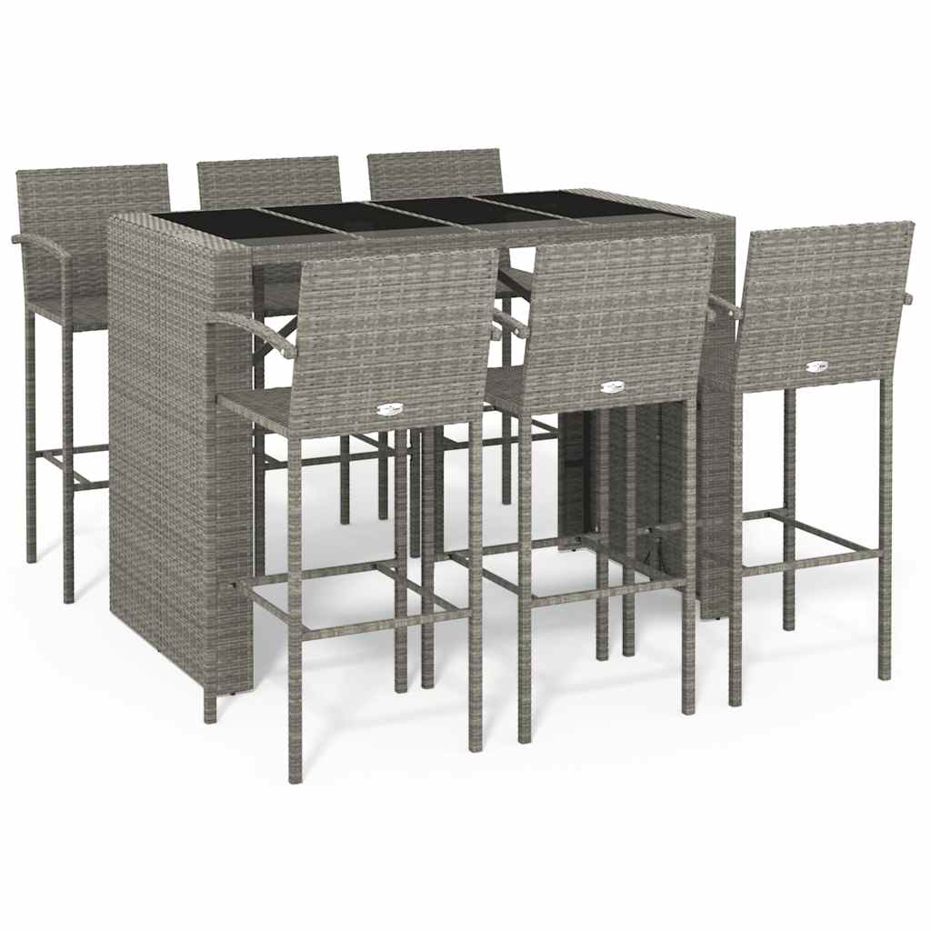 vidaXL 7 Piece Garden Bar Set Grey Poly Rattan 2