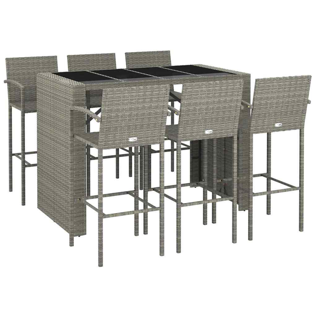 vidaXL 7 Piece Garden Bar Set Grey Poly Rattan 3