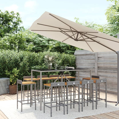 11 Piece Garden Bar Set Grey Poly Rattan& Solid Wood Acacia