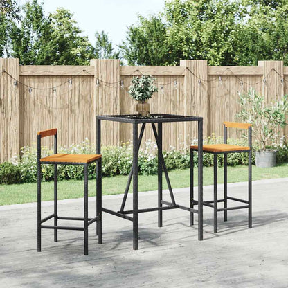 5 Piece Garden Bar Set Poly Rattan& Solid Wood Acacia Black 70 cm table length 2