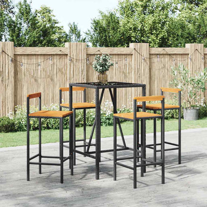 5 Piece Garden Bar Set Poly Rattan& Solid Wood Acacia Black 70 cm table length 4