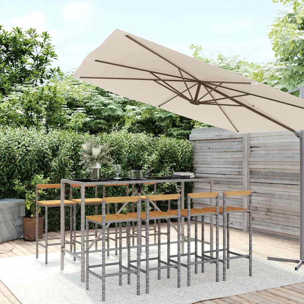 5 Piece Garden Bar Set Poly Rattan& Solid Wood Acacia Grey 180 cm table length 8