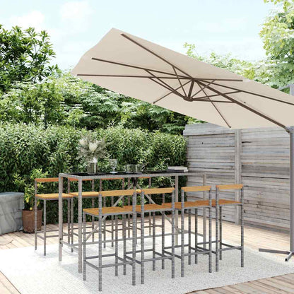 5 Piece Garden Bar Set Poly Rattan& Solid Wood Acacia Grey 180 cm table length 8