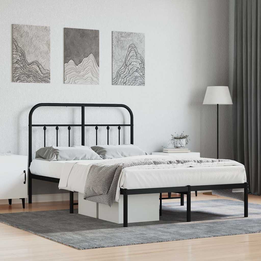 Metal Bed Frame without Mattress with Headboard Black 120 cm 200 cm