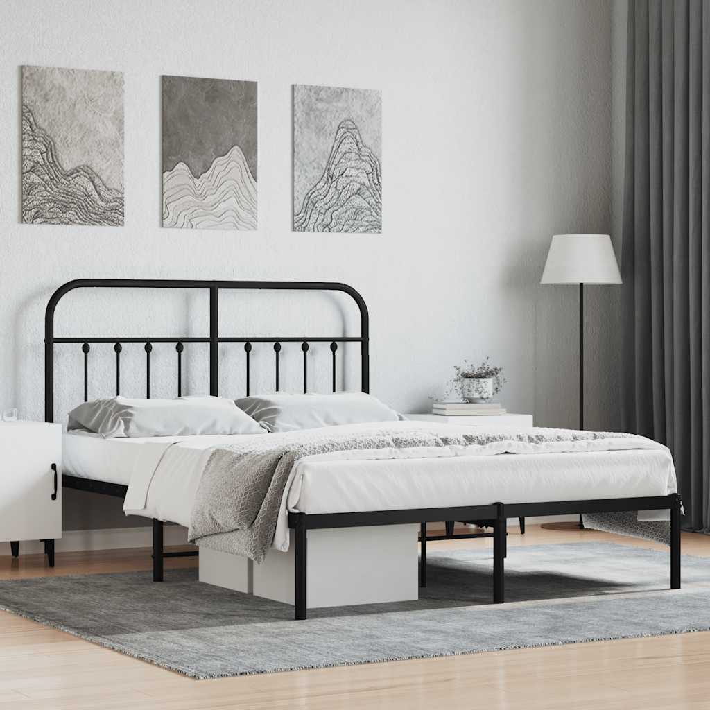 Metal Bed Frame without Mattress with Headboard Black 140 cm 190 cm