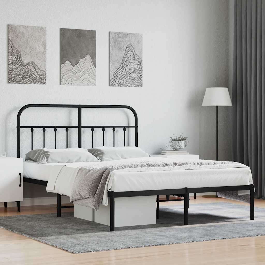 Metal Bed Frame without Mattress with Headboard Black 140 cm 200 cm