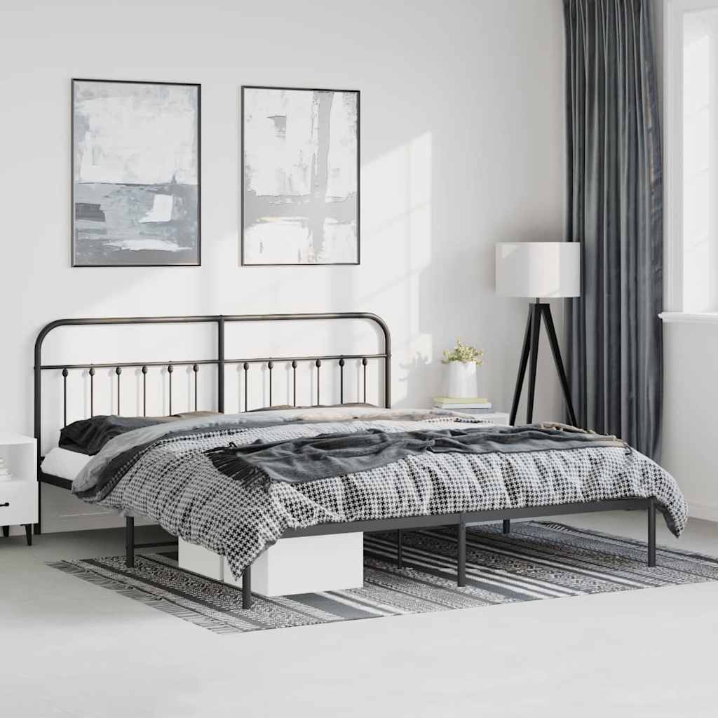 Metal Bed Frame without Mattress with Headboard Black 183 cm 213 cm