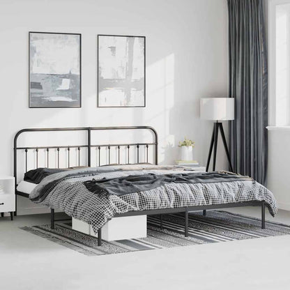 Metal Bed Frame without Mattress with Headboard Black 193 cm 203 cm