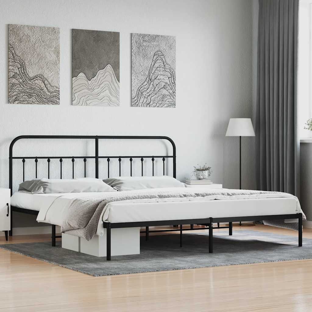 Metal Bed Frame without Mattress with Headboard Black 200 cm 200 cm