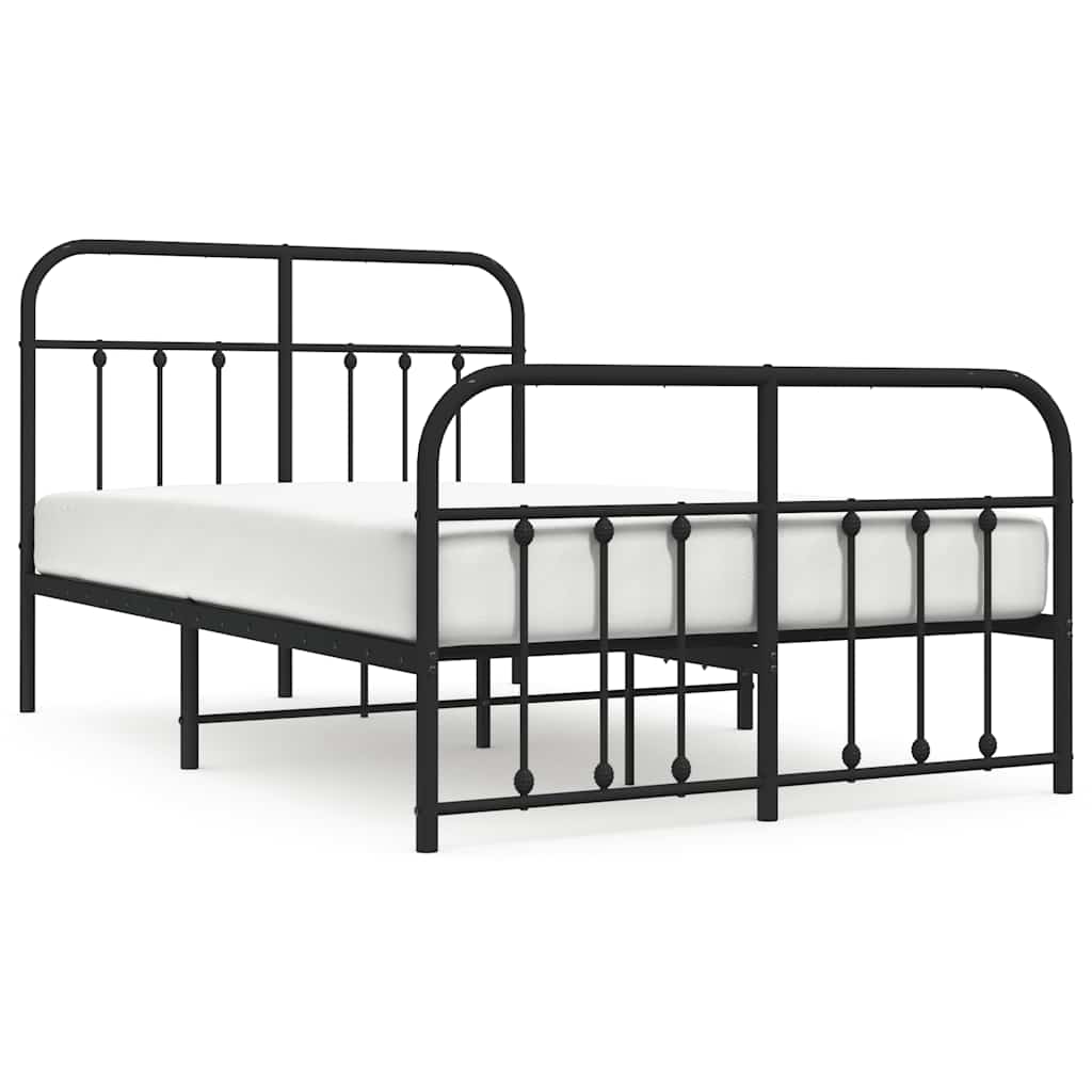 Metal Bed Frame without Mattress with Footboard with Headboard & Footboard Black 120 cm 190 cm