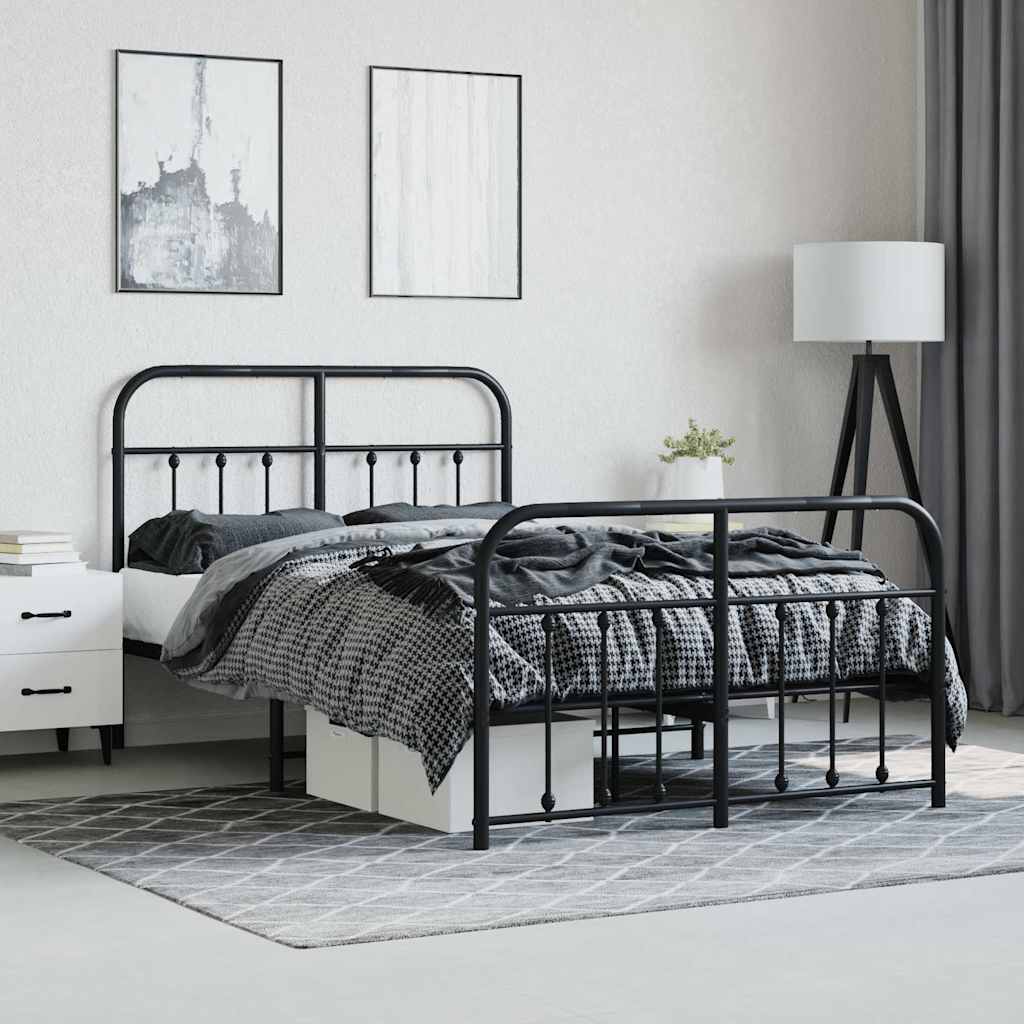 Metal Bed Frame without Mattress with Footboard with Headboard & Footboard Black 120 cm 190 cm