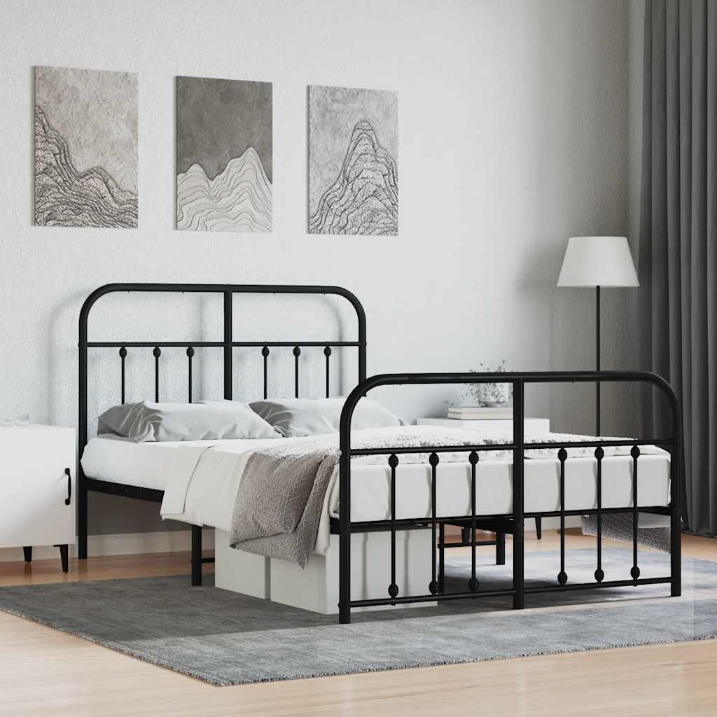 Metal Bed Frame without Mattress with Footboard with Headboard & Footboard Black 120 cm 190 cm