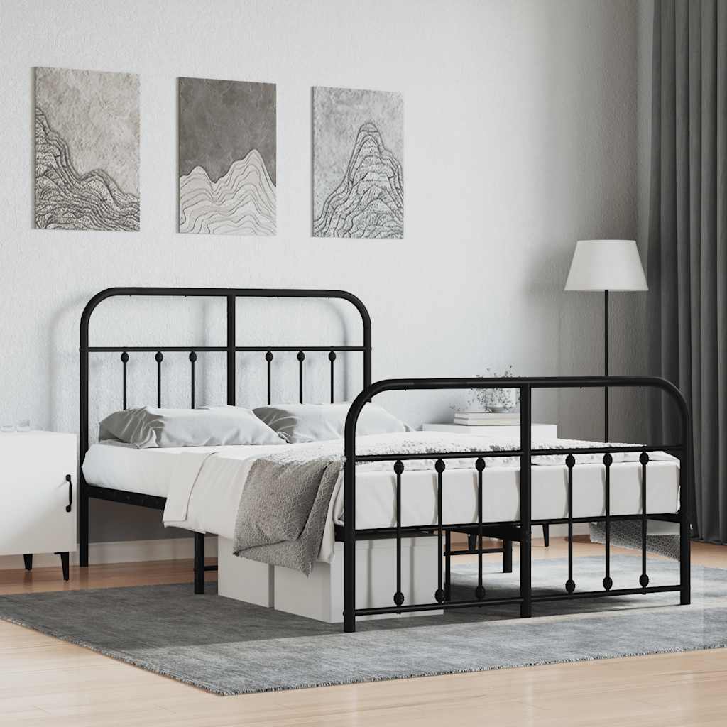 Metal Bed Frame without Mattress with Footboard with Headboard & Footboard Black 120 cm 200 cm