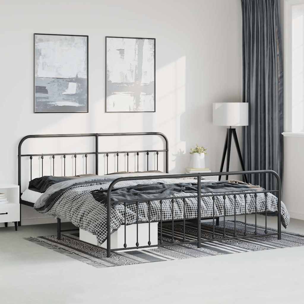 Metal Bed Frame without Mattress with Footboard with Headboard & Footboard Black 193 cm 203 cm