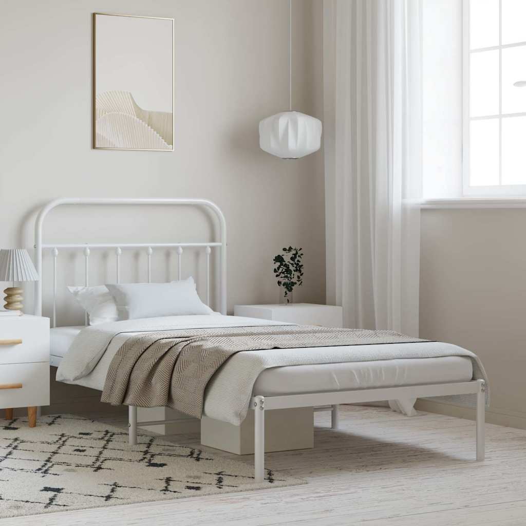 Metal Bed Frame without Mattress with Headboard White 100 cm 190 cm