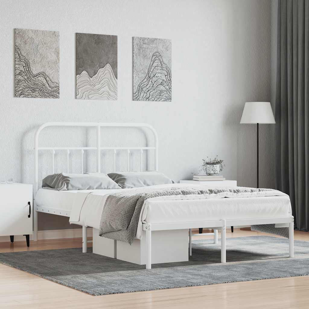 Metal Bed Frame without Mattress with Headboard White 120 cm 190 cm