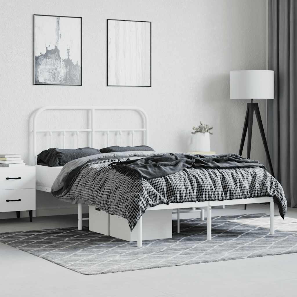 Metal Bed Frame without Mattress with Headboard White 120 cm 200 cm
