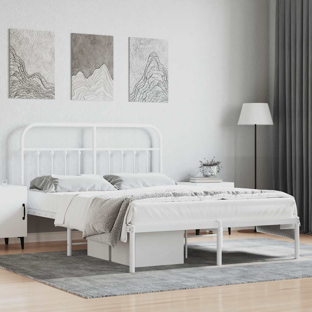 Metal Bed Frame without Mattress with Headboard White 135 cm 190 cm