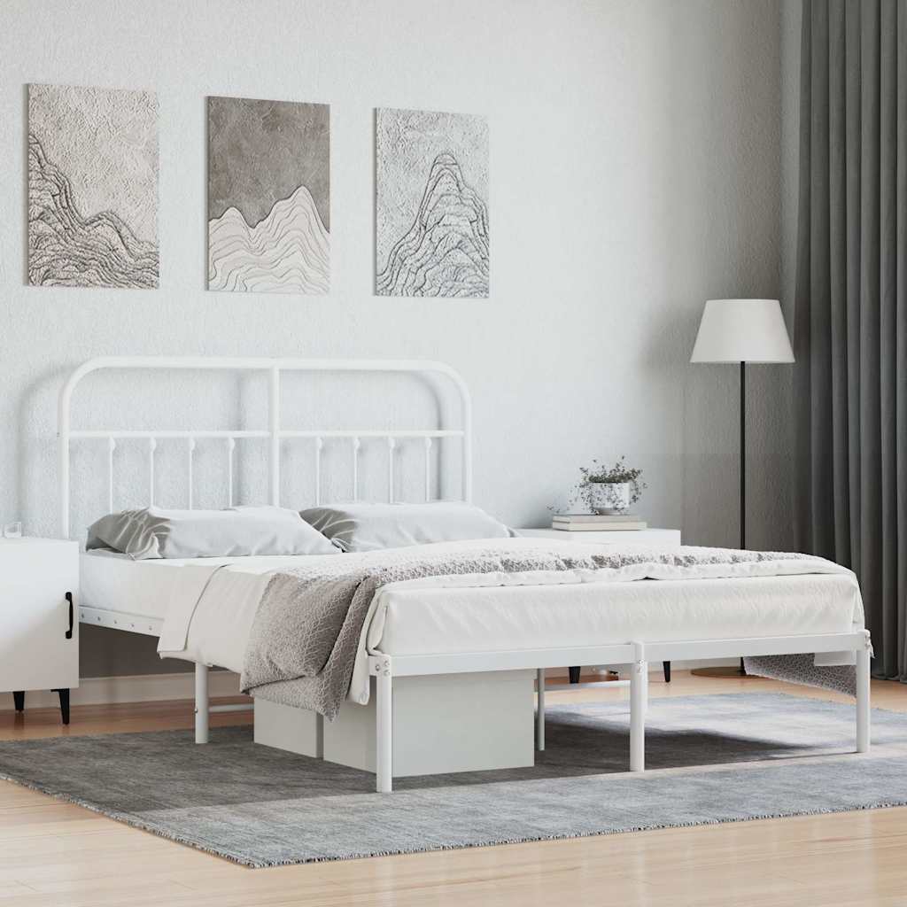 Metal Bed Frame without Mattress with Headboard White 140 cm 190 cm